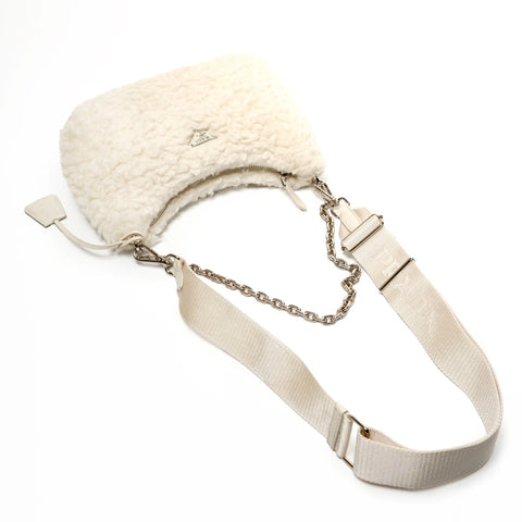 PRADA Re Edition 2005 Boa Wool Cashmere 2-Way Chain Shoulder Bag white WS25707