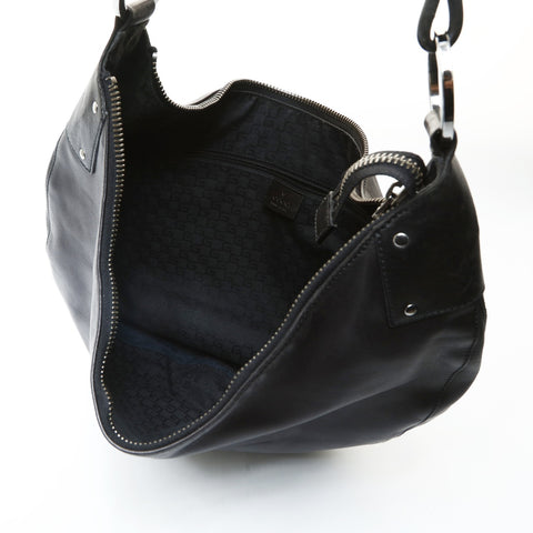 GUCCI Leather Hobo Shoulder Bag black WS25708