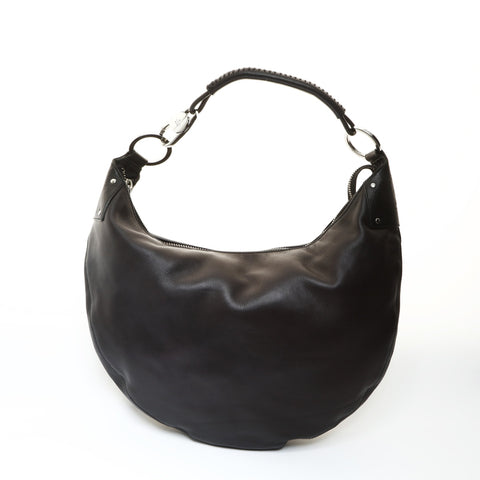 GUCCI Leather Hobo Shoulder Bag black WS25708