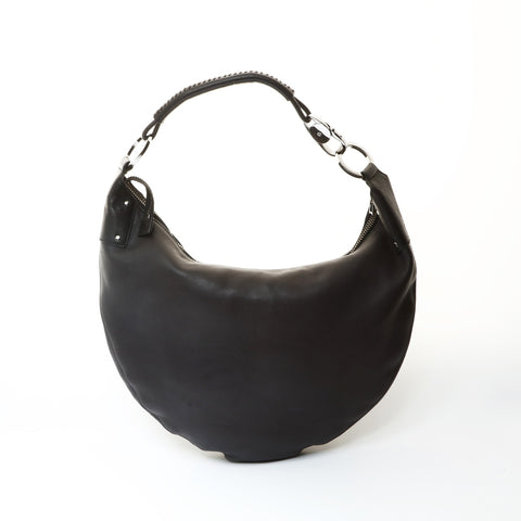GUCCI Leather Hobo Shoulder Bag black WS25708