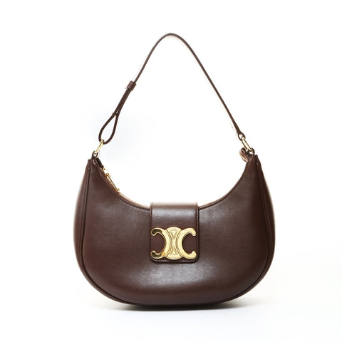 CELINE Leather Ava Triomphe Hobo Shoulder Bag Brown WS25709