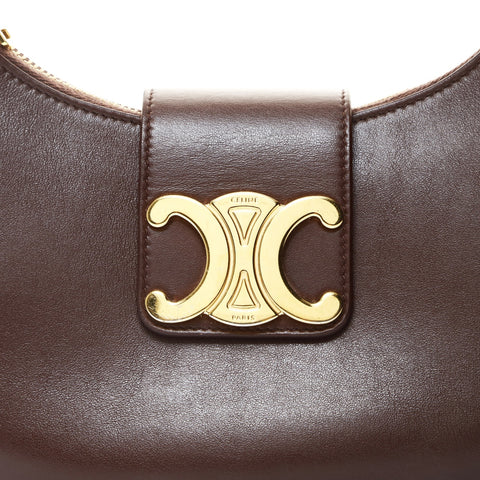 CELINE Leather Ava Triomphe Hobo Shoulder Bag Brown WS25709