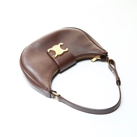 CELINE Leather Ava Triomphe Hobo Shoulder Bag Brown WS25709