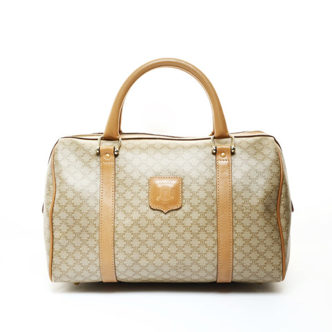 CELINE Boston bag macadam PVC Handbag beige WS25712