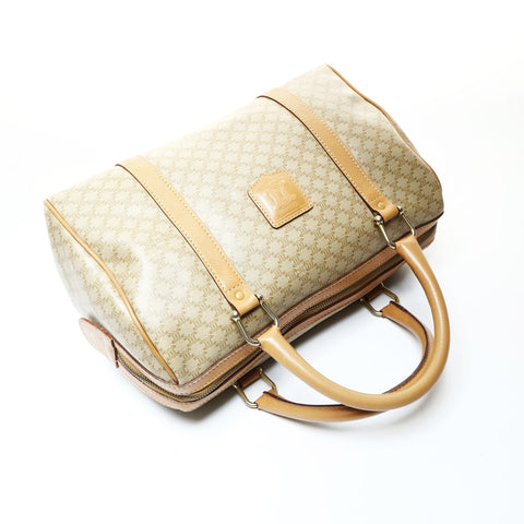 CELINE Boston bag macadam PVC Handbag beige WS25712