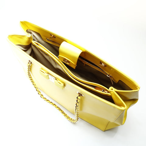 Salvatore Ferragamo Leather Vara Chain Shoulder Shoulder Bag yellow WS25715