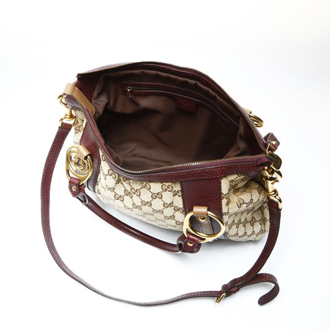 GUCCI GG Canvas Interlocking G 2way Burgundy Shoulder Bag Brown WS25716