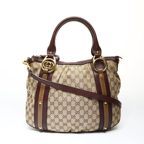 GUCCI GG Canvas Interlocking G 2way Burgundy Shoulder Bag Brown WS25716