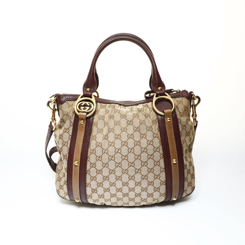 GUCCI GG Canvas Interlocking G 2way Burgundy Shoulder Bag Brown WS25716