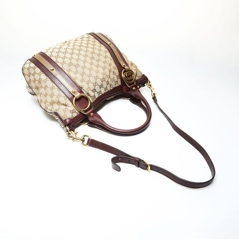 GUCCI GG Canvas Interlocking G 2way Burgundy Shoulder Bag Brown WS25716
