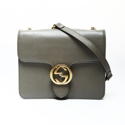 GUCCI Interlocking G Leather Shoulder Bag gray WS25722