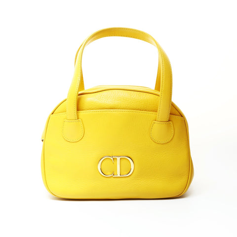 Christian Dior Leather CD logo bowling bag Handbag yellow WS25727