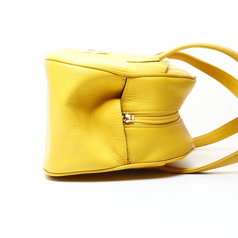 Christian Dior Leather CD logo bowling bag Handbag yellow WS25727