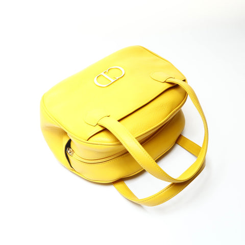Christian Dior Leather CD logo bowling bag Handbag yellow WS25727