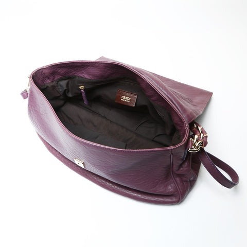 FENDI Leather Mia Bucket Chain 2way Shoulder Bag purple WS25729
