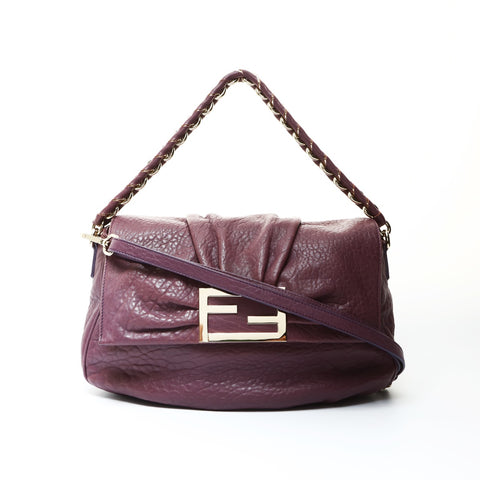 FENDI Leather Mia Bucket Chain 2way Shoulder Bag purple WS25729