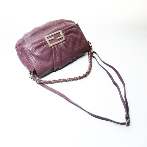 FENDI Leather Mia Bucket Chain 2way Shoulder Bag purple WS25729