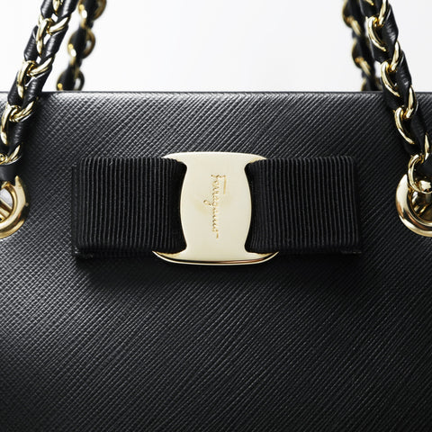 Salvatore Ferragamo Leather Vara 2way Chain Shoulder Bag black WS25731