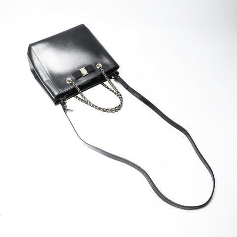 Salvatore Ferragamo Leather Vara 2way Chain Shoulder Bag black WS25731