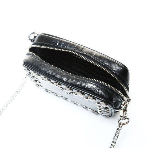 PRADA PVC Studded Mini Camera Bag Shoulder Bag black WS25737