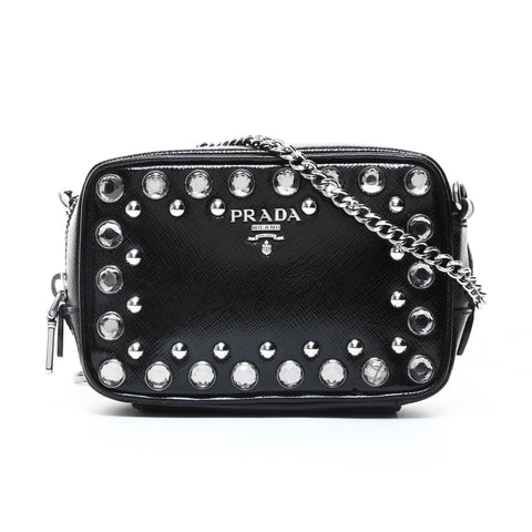 PRADA PVC Studded Mini Camera Bag Shoulder Bag black WS25737