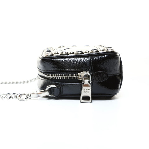 PRADA PVC Studded Mini Camera Bag Shoulder Bag black WS25737