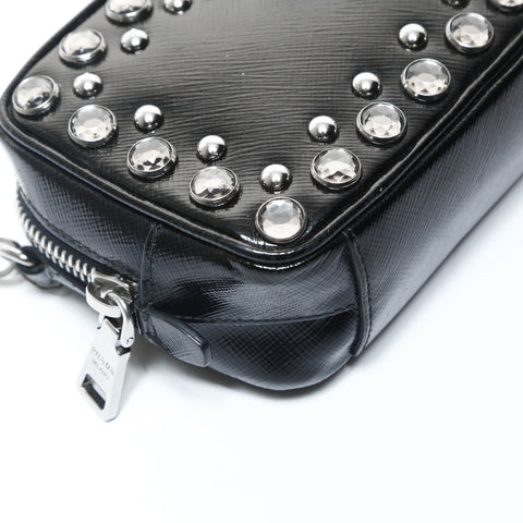 PRADA PVC Studded Mini Camera Bag Shoulder Bag black WS25737