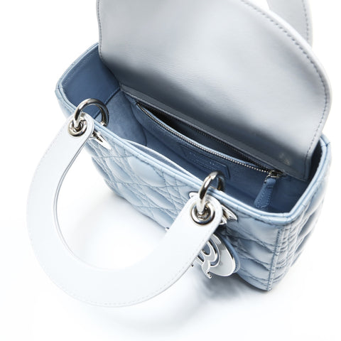 Christian Dior Lady Dior Small 2-way Lambskin Light Blue Two-Tone Handbag blue WS25741