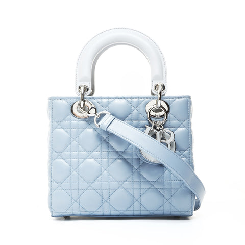Christian Dior Lady Dior Small 2-way Lambskin Light Blue Two-Tone Handbag blue WS25741