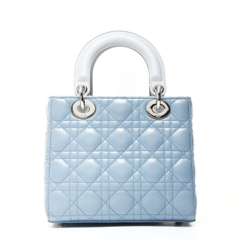 Christian Dior Lady Dior Small 2-way Lambskin Light Blue Two-Tone Handbag blue WS25741