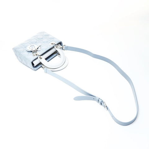 Christian Dior Lady Dior Small 2-way Lambskin Light Blue Two-Tone Handbag blue WS25741