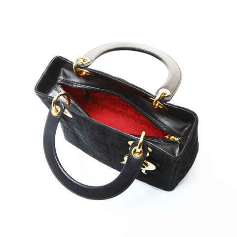 Christian Dior Suede Medium Lady Dior 2way Handbag black WS25742