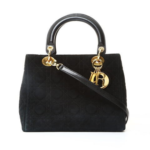 Christian Dior Suede Medium Lady Dior 2way Handbag black WS25742