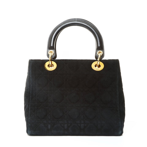Christian Dior Suede Medium Lady Dior 2way Handbag black WS25742