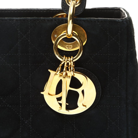 Christian Dior Suede Medium Lady Dior 2way Handbag black WS25742
