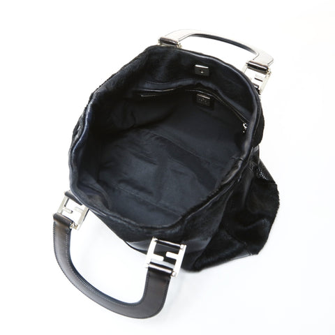 FENDI Harako fur leather Handbag black WS25743