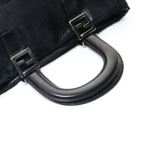 FENDI Harako fur leather Handbag black WS25743