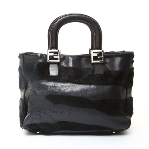 FENDI Harako fur leather Handbag black WS25743