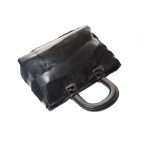 FENDI Harako fur leather Handbag black WS25743