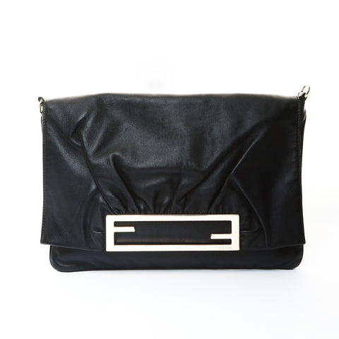FENDI Bucket 2-way leather clutch Shoulder Bag black WS25744