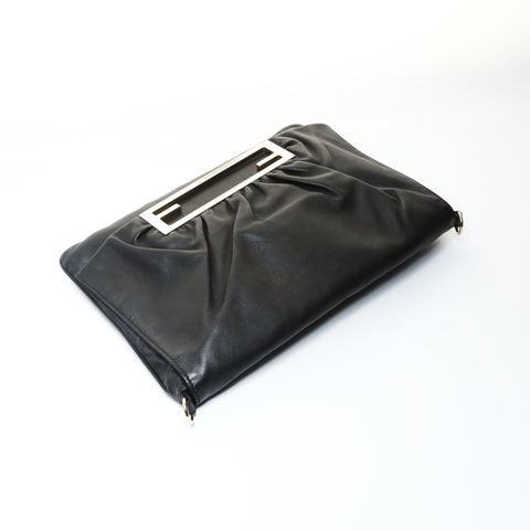 FENDI Bucket 2-way leather clutch Shoulder Bag black WS25744