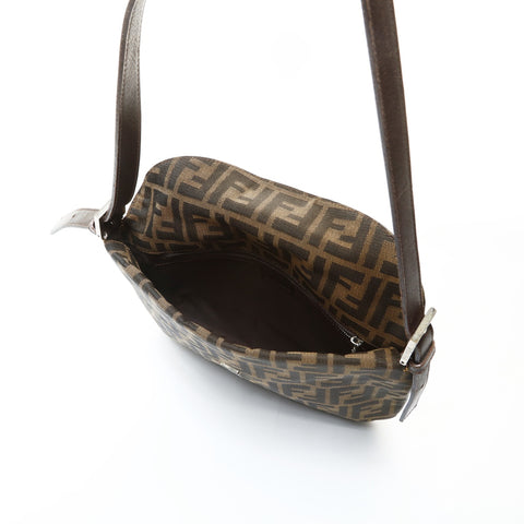 FENDI Zucca Canvas Mamma Bucket Shoulder Bag Brown WS25746