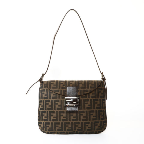 FENDI Zucca Canvas Mamma Bucket Shoulder Bag Brown WS25746