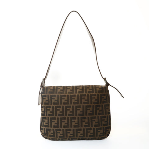FENDI Zucca Canvas Mamma Bucket Shoulder Bag Brown WS25746