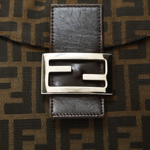 FENDI Zucca Canvas Mamma Bucket Shoulder Bag Brown WS25746