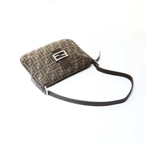 FENDI Zucca Canvas Mamma Bucket Shoulder Bag Brown WS25746