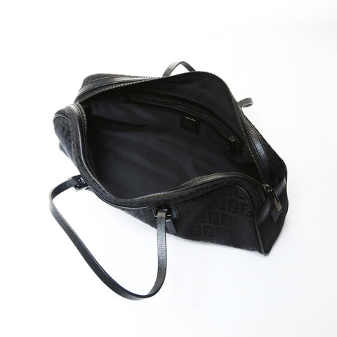 FENDI Canvas Zucchino Boston Bag Handbag black WS25747