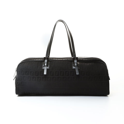 FENDI Canvas Zucchino Boston Bag Handbag black WS25747