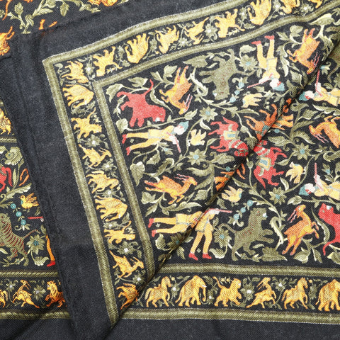 HERMES Kare 90 Indian Hunting Cashmere Stall black WS25758