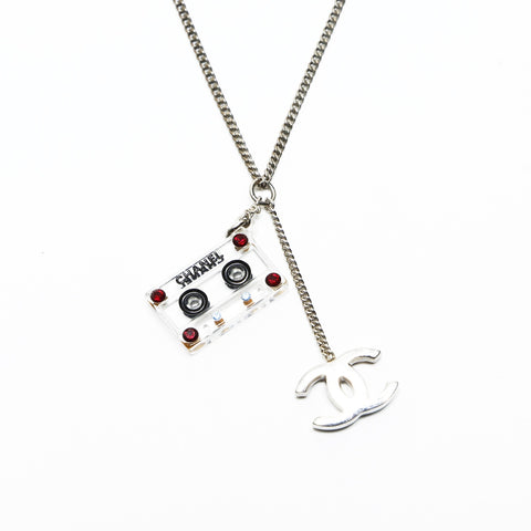 CHANEL 04P 2004 COCO Mark cassette tape Necklace Silver WS25761